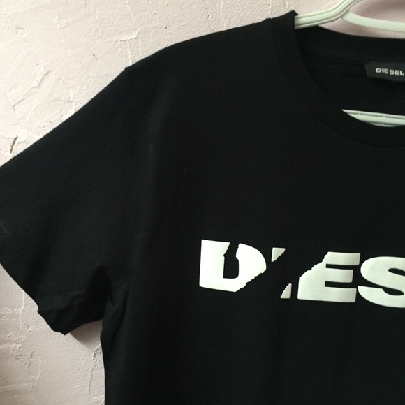 Diesel Midnight Black Tee Shirt Faded Out Logo Italian Muscle Fit NWT Diego Brok - Picture 5 of 11